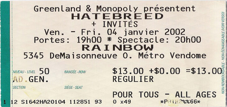 Hatebreed Ticket